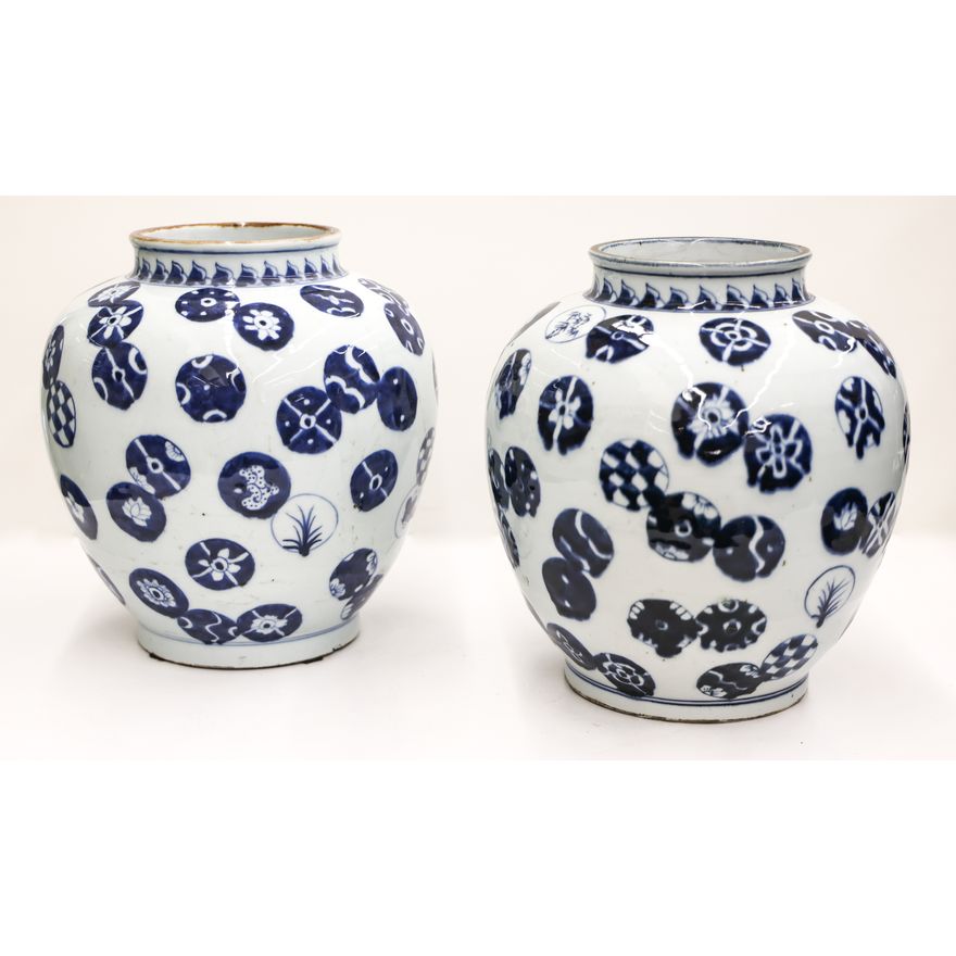 Pair Japanese 17th Cent. Arita Porcelain Jars