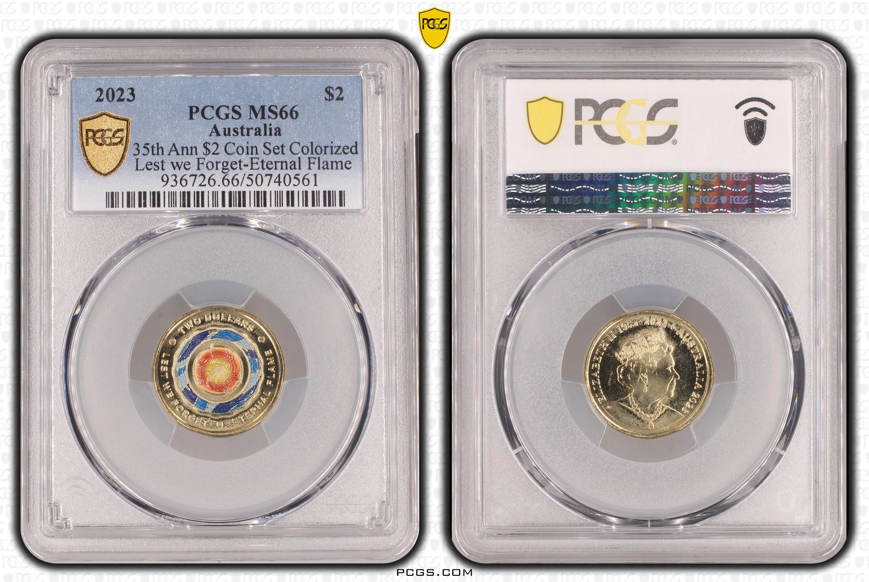 35th Ann $2 Coin Set Colorized Lest we Forget-Eternal Flame, Two Dollar, 2023, PCGS MS66