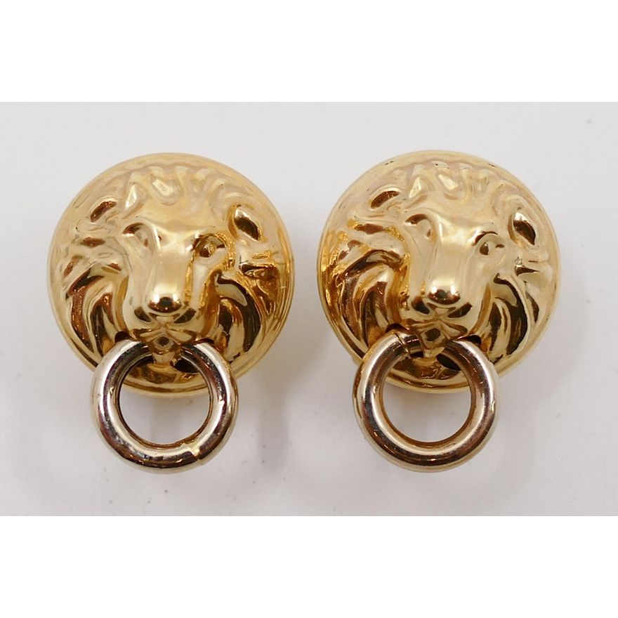 14K Gold Italian Lion's Head Door Knocker Earrings. 22x15mm. 4.63g TW
