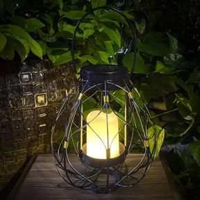 SOLAR OUTDOOR HANGING LANTERNS, BLACK LANTERNS DECORATIVE OUTDOOR WATEPROOF WARM WHITE WITH CANDLE LIGHT WITH HANDLE FOR HANGING O