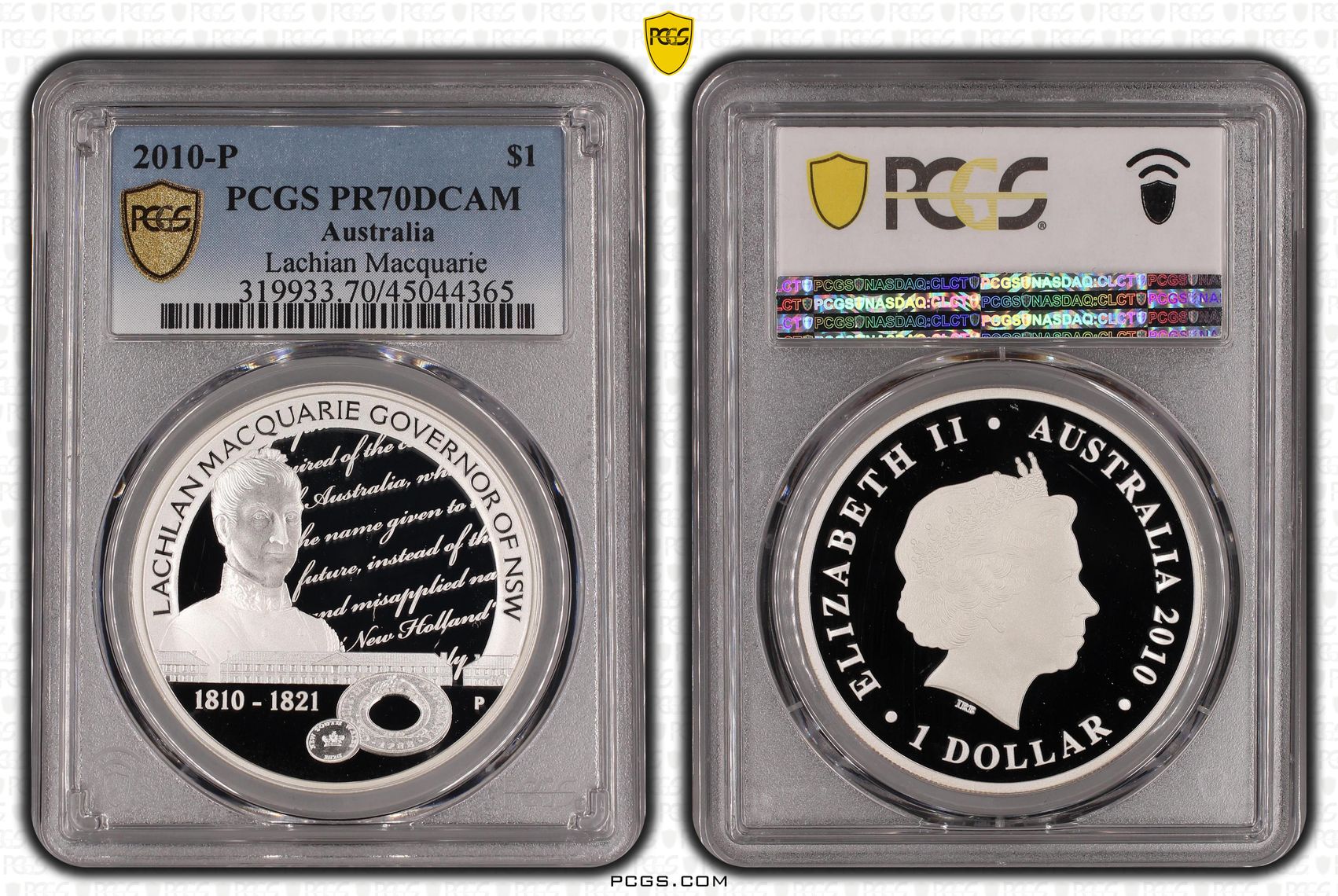 2010-P Australia One Dollar, $1 Proof Lachian Macquarie PCGS - PR70DCAM POP 2/0 -365