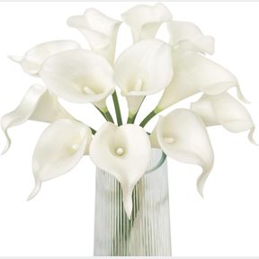 LETJOLT WHITE CALLA LILY 12PCS ARTIFICIAL FLOWERS BOUQUET FOR WEDDING BRIDE SHOWER BLESSING GIFT HOME DECORATION FAUX CALLA LILIES