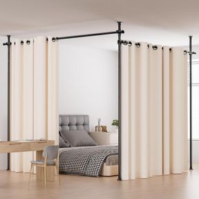 ROOM DIVIDER, HEIGHT AND WIDTH ADJUSTABLE NO DRILLING CURTAIN ROD, HEAVY DUTY METAL TENSION WALL DIVIDER FOR ROOM SEPARATION, PORT