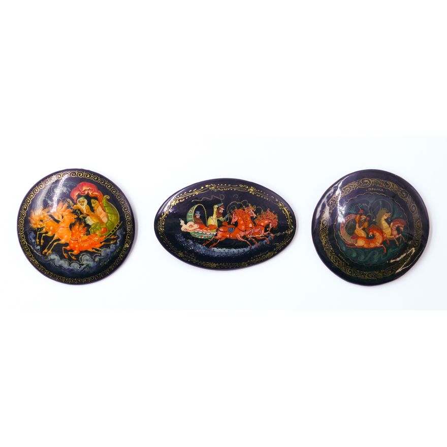Box Russian Lacquered Fairytale Brooches