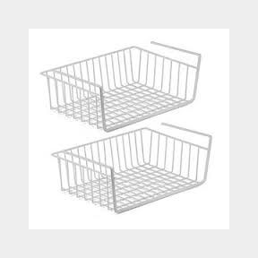 Set of 2 Under Shelf Storage Wire Baskets - White - Stackable Basket- 51743/6005 SN B1 (S4)