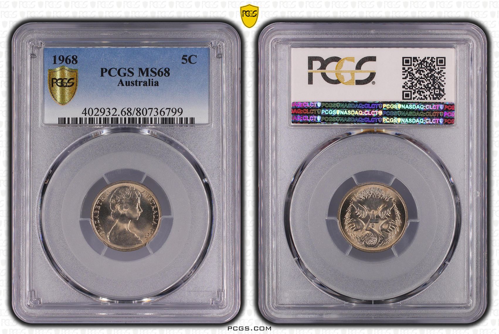 Elizabeth II, Five Cent, 1968, PCGS MS68
