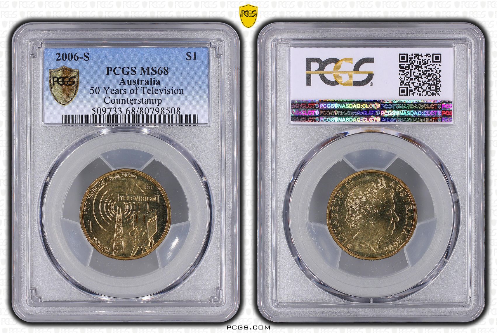 50 Years of Television Counterstamp, One Dollar, 2006-S, PCGS MS68