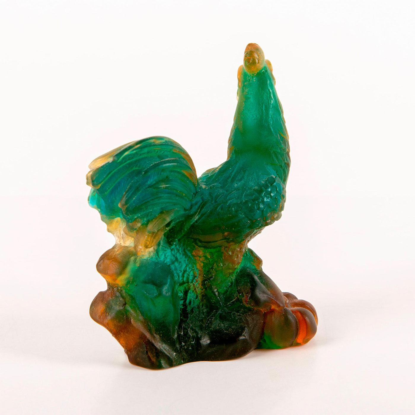 Daum Frosted Crystal Rooster, Amber Green 02693 | Lion and Unicorn