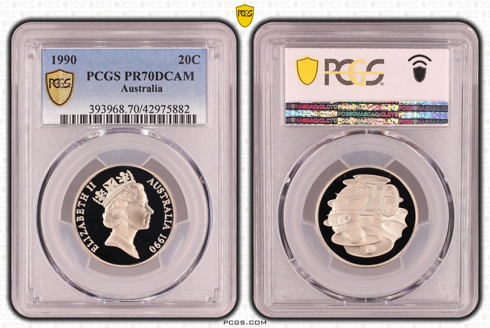 1990 Australian Twenty Cent, 20c Proof PCGS - PR70DCAM POP 28/0 -882