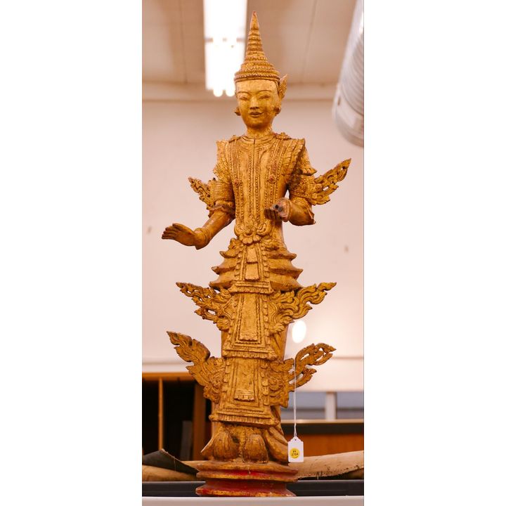 Thai Gilt Wood Buddhist Guardian Figure- 35x12''