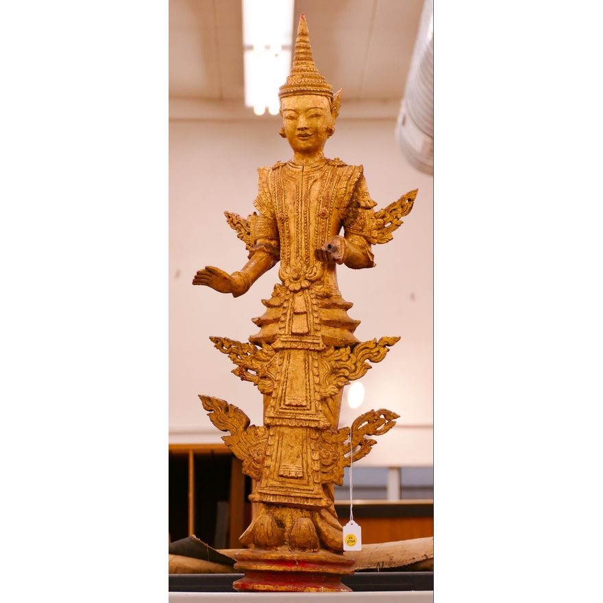 Thai Gilt Wood Buddhist Guardian Figure- 35x12''