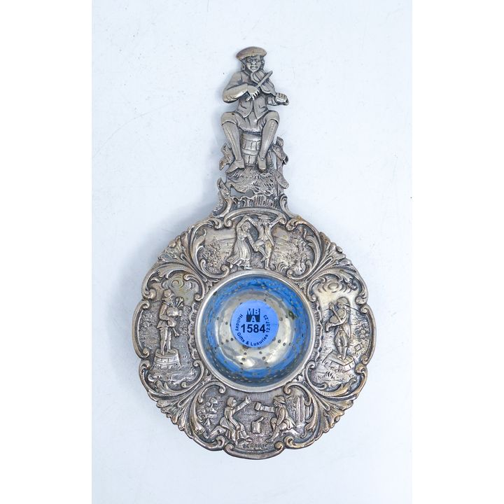 Ornate German 800 Silver Tea Strainer 6'' - 68 Grams