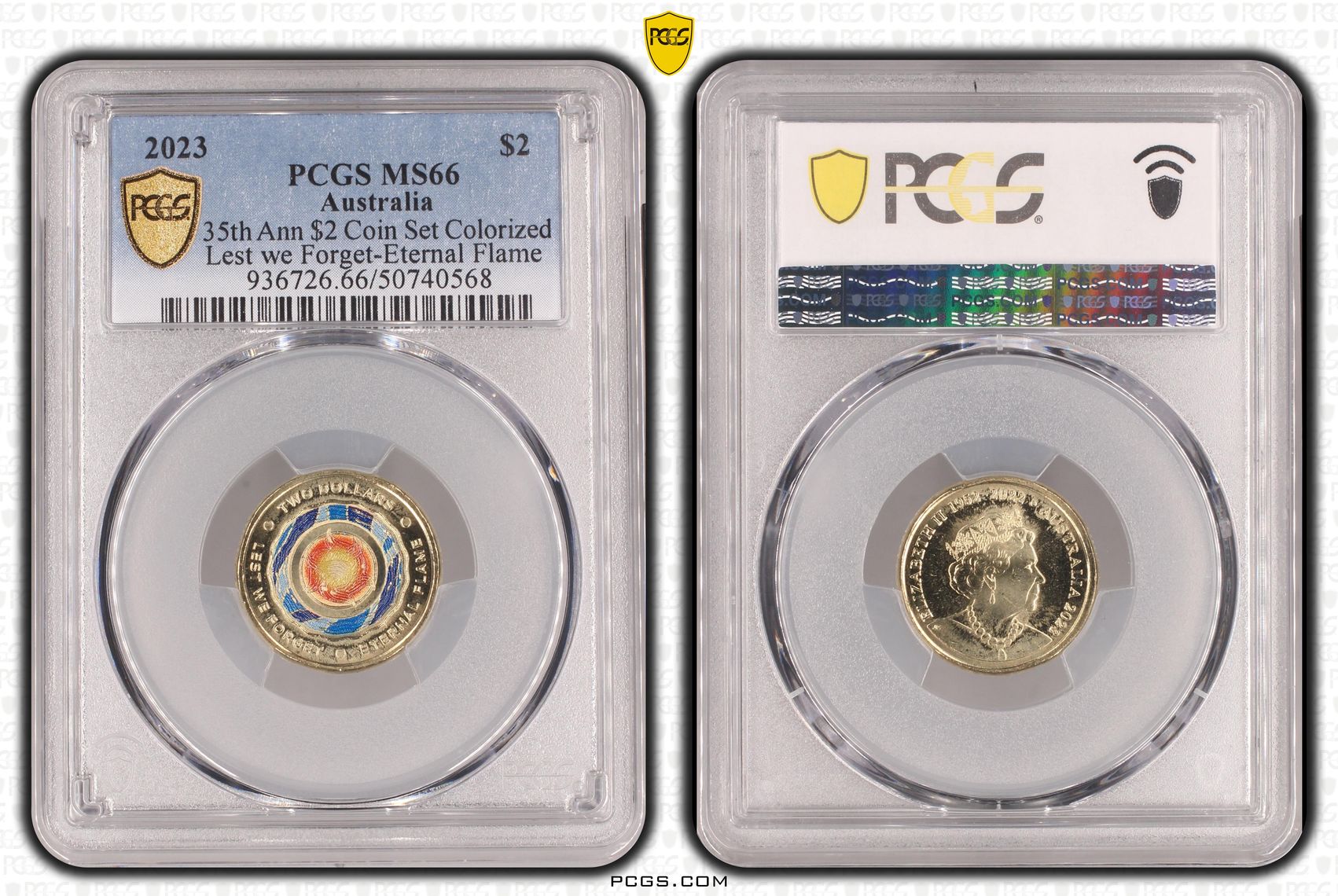 35th Ann $2 Coin Set Colorized Lest we Forget-Eternal Flame , Two Dollar, 2023, PCGS MS66