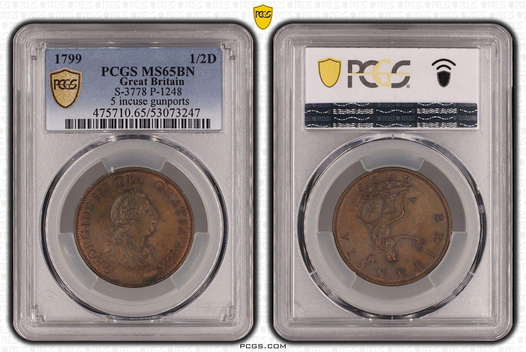 Great Britain, George III, 7/0, Half Penny, 1799, PCGS MS65BN