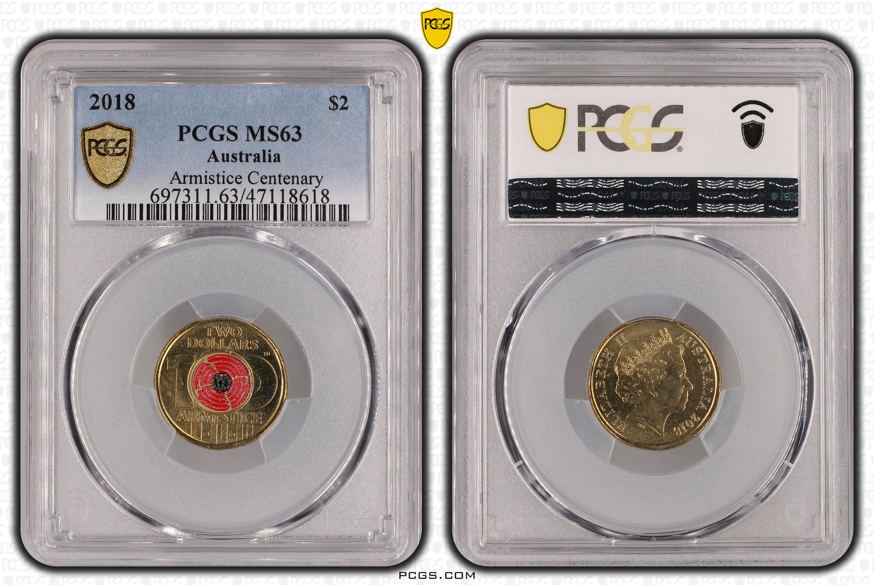 Elizabeth II, Armistice Centenary , Two Dollar, 2018, PCGS MS63