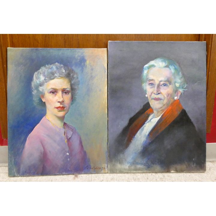 2pc Bernatschke Lady Portrait Oil on Canvas- 24x18'' each