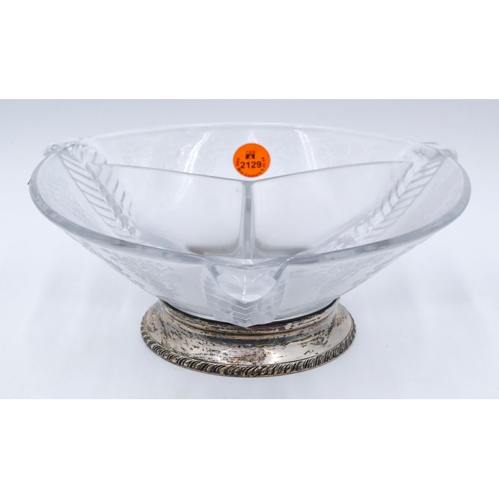 Sterling Rim Acid Etched Glass Divided Dish 8''