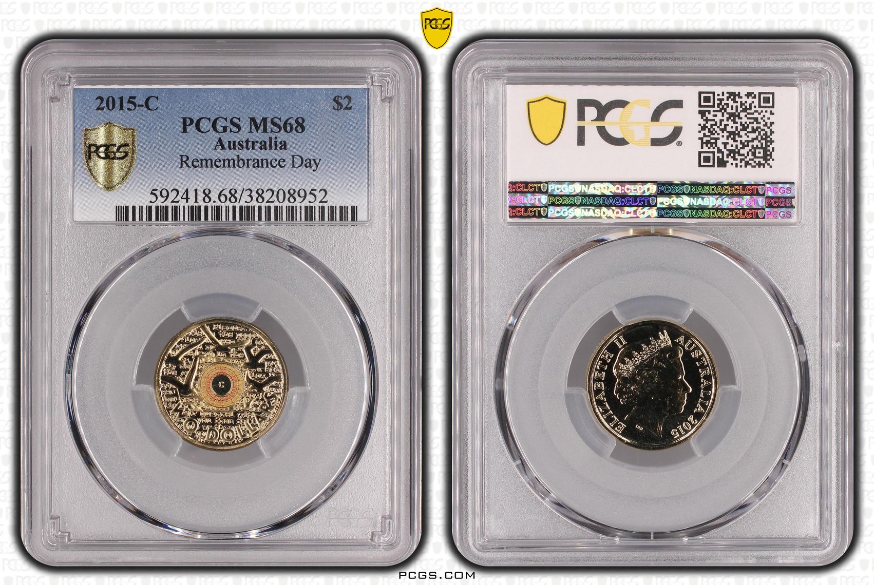 Remembrance Day-In Flanders Fields Colorized, Two Dollar, 2015-C, PCGS MS68