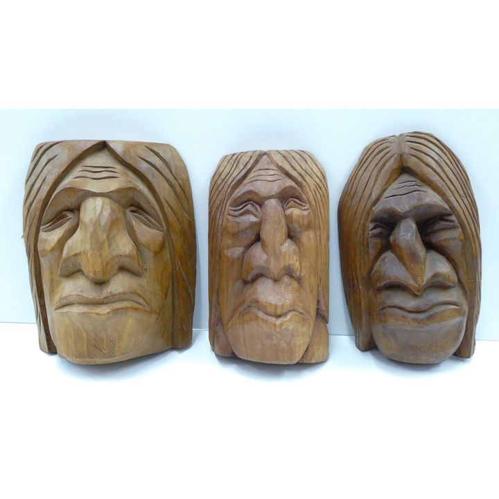 3pc Marvin Baker (Squamish) Carved Cedar Portrait Plaques 10''x7'' Approx.