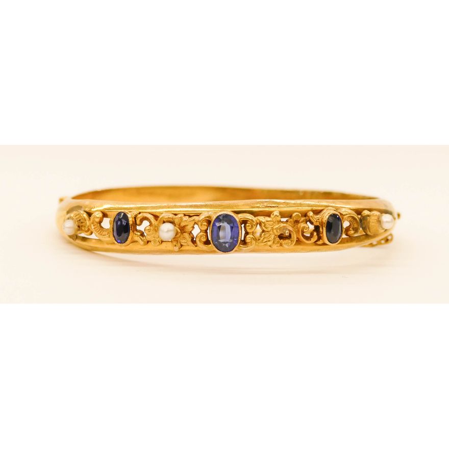 Edwardian Sapphire & Seed Pearl 14k Bracelet