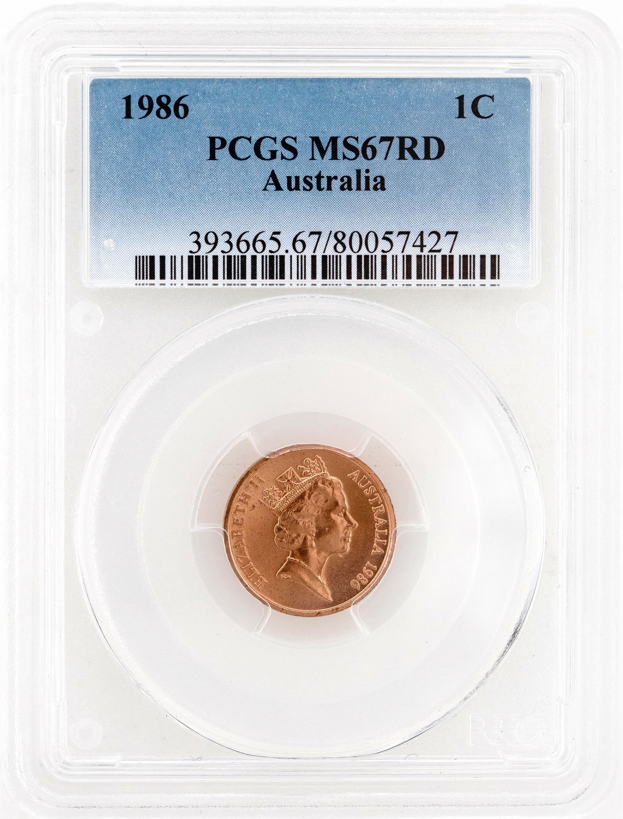 1986 Australia One Cent, 1c KM-78 PCGS - MS67RD -427