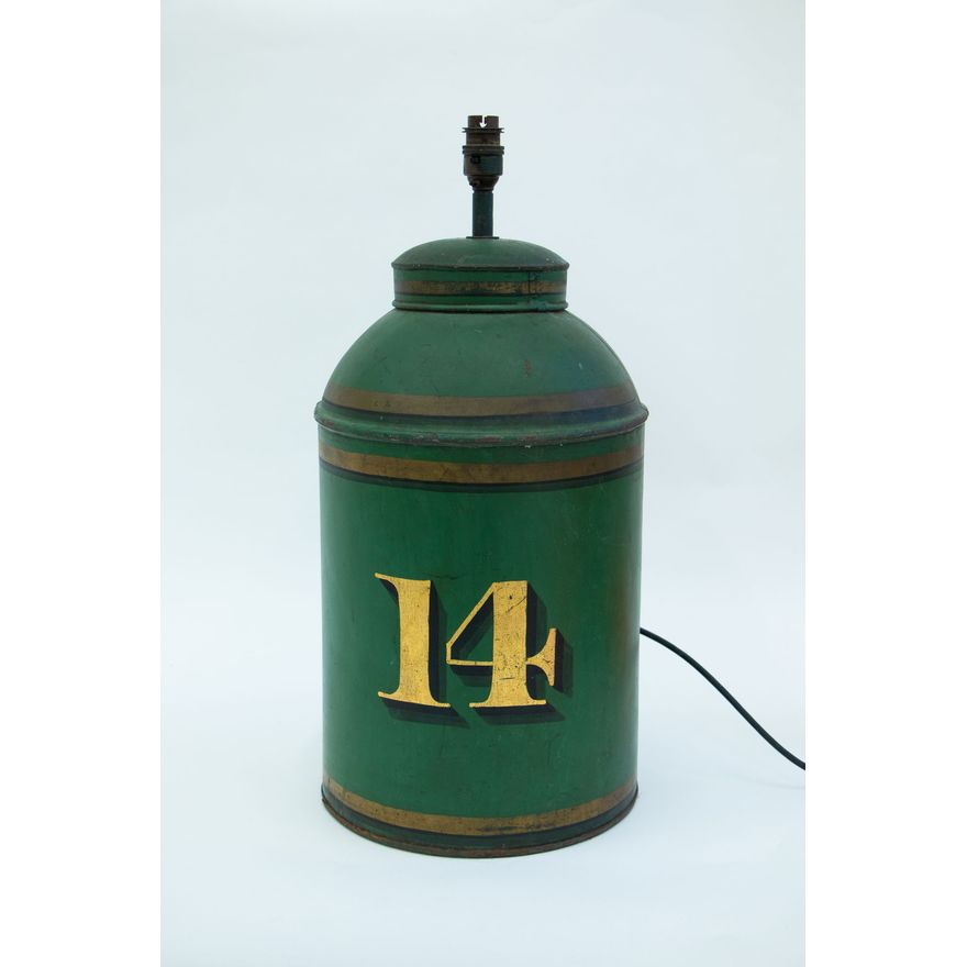 A green tole tea can