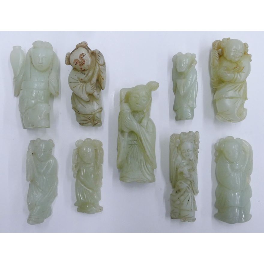 9pc Chinese Qing Jade Woman Figures