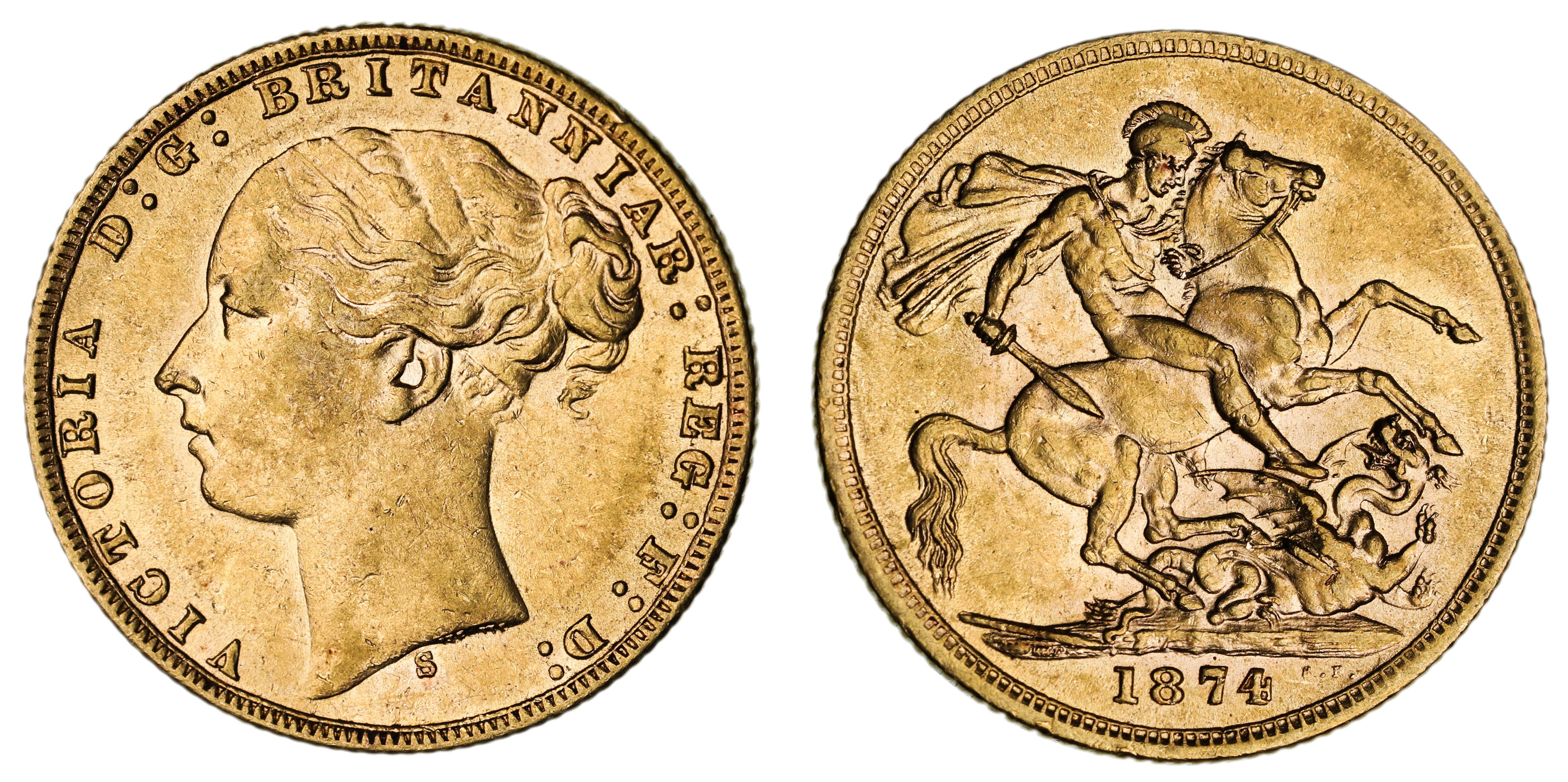 Victoria, St. George Reverse - Sydney Mint - Young, Sovereign, 1874, EF