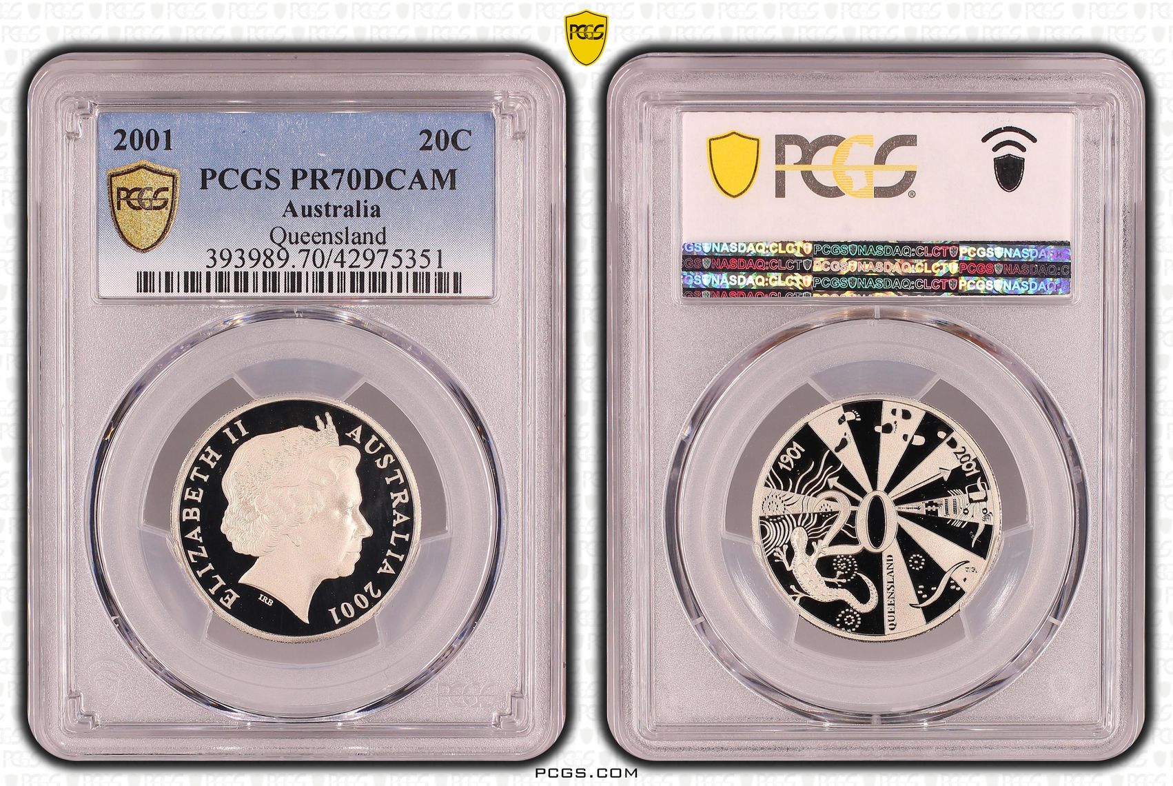 Elizabeth II, Queensland, Twenty Cent, PR70DCAM , 2001 PCGS POP - 43/0