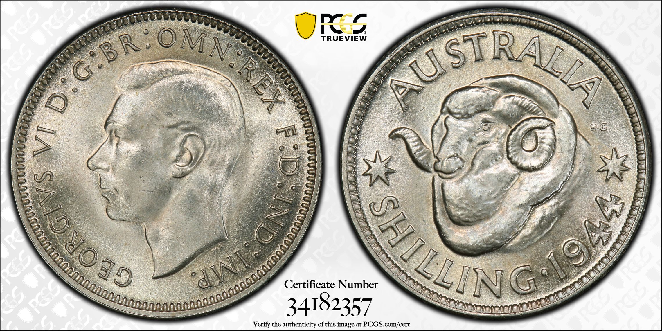 George VI, Shilling, 1944, PCGS MS65