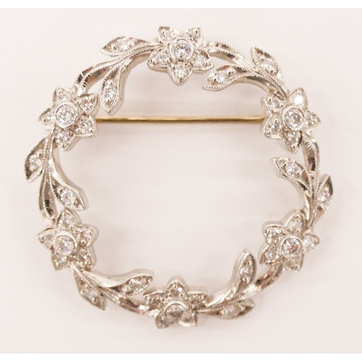 Jack Kelege Platinum & Diamond Floral Wreath Brooch