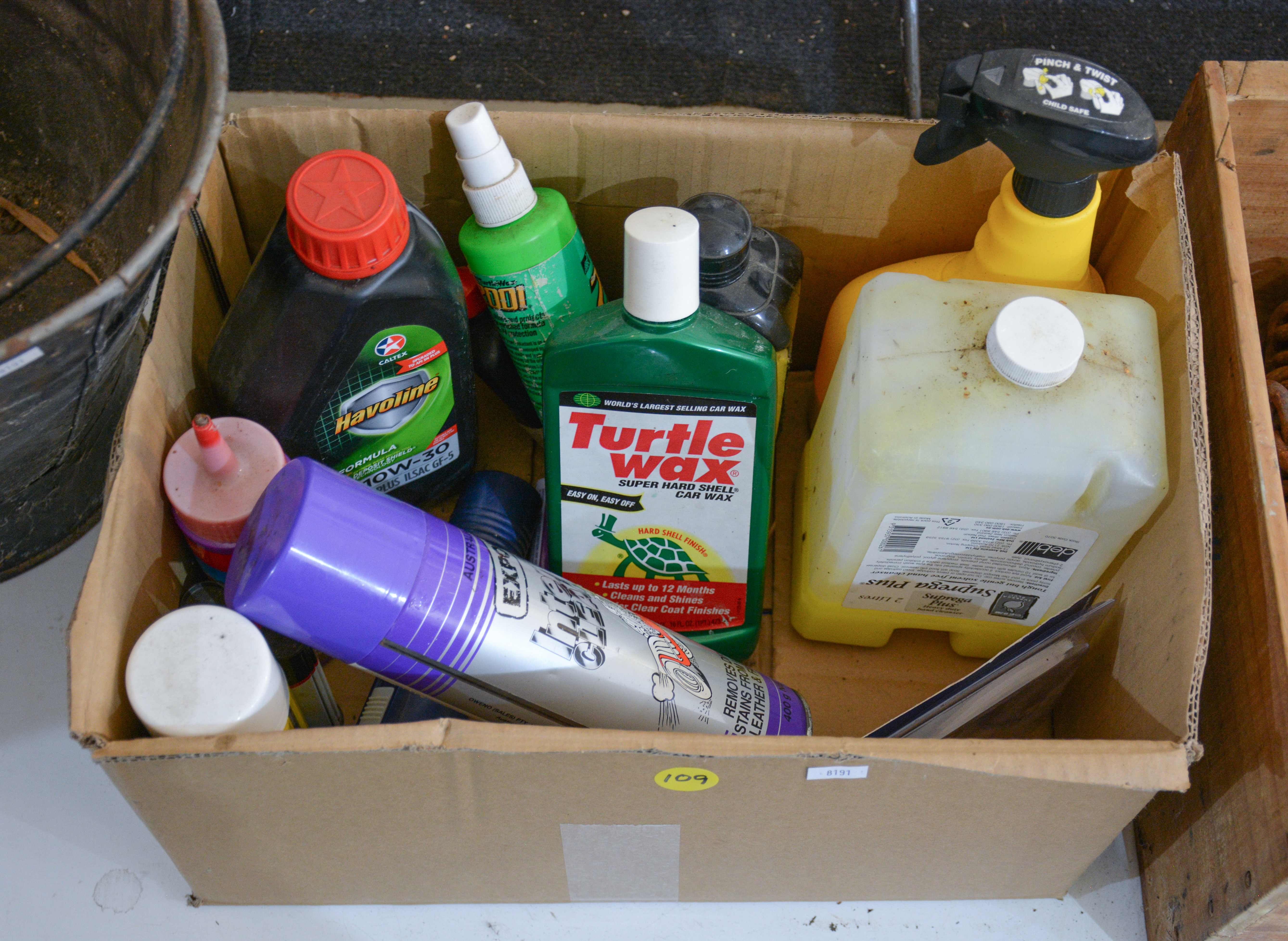 Box of Oils and Cleaners etc — sold at auction in New Zealand for $10
