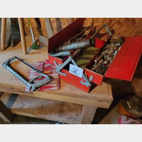 Lg. standard home tool box with good USA and other tools