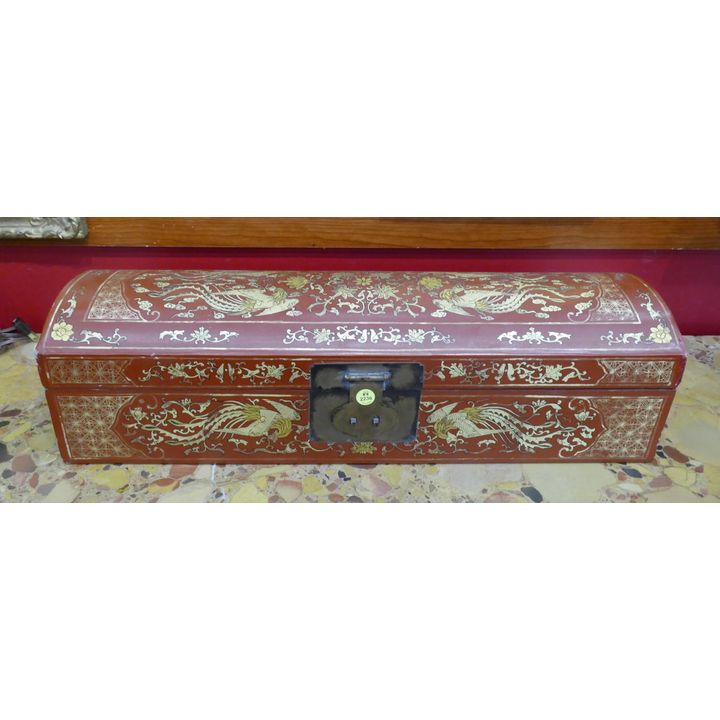Chinese Gilt Phoenix Lacquered Scroll Box- 7x26''
