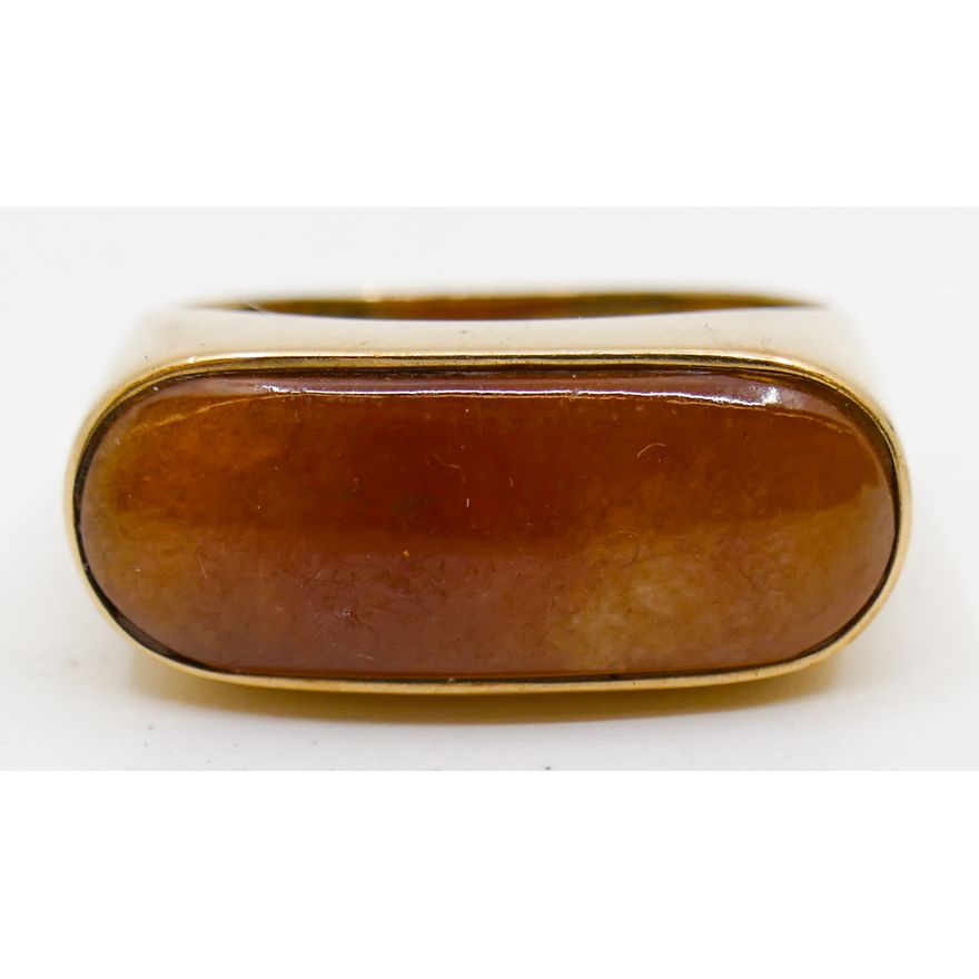 14k Brown Jade Cabochon Ring Size 8 - 8.6 Grams