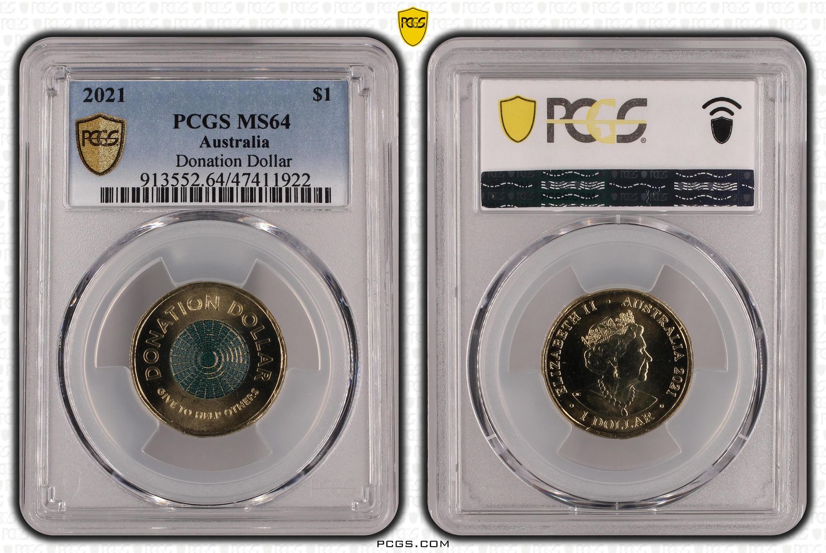 Elizabeth II, Donation Dollar, One Dollar, 2021, PCGS MS64