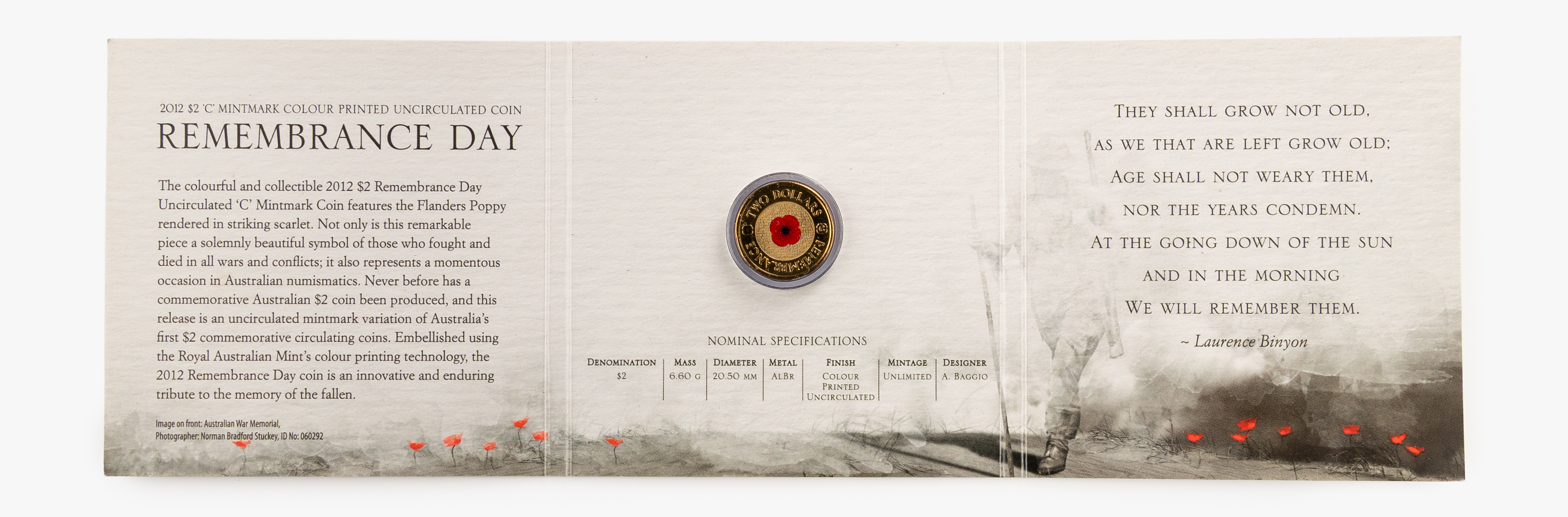 Elizabeth II, RAM - Remembrance Day, Two Dollars, 2012-C, UNC