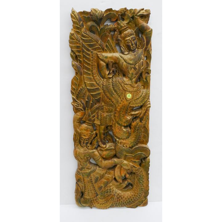 Thai Gilt Carved Wood Dancer Panel- 35x13''