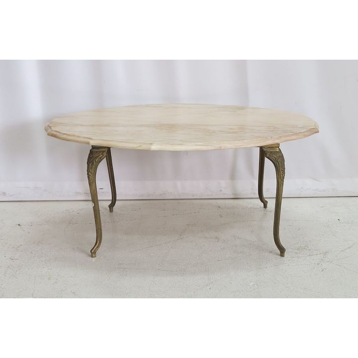 MARBLE-TOP BRASS COFFEE TABLE