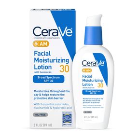 CERAVE AM FACIAL MOISTURIZING LOTION WITH SPF 30, OIL-FREE FACE MOISTURIZER WITH SPF, FORMULATED WITH HYALURONIC ACID, NIACINAMIDE