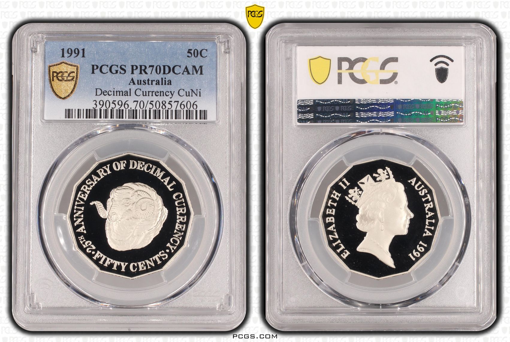 25th Ann. Decimal Currency, Fifty Cent, 1991, PCGS PR70DCAM