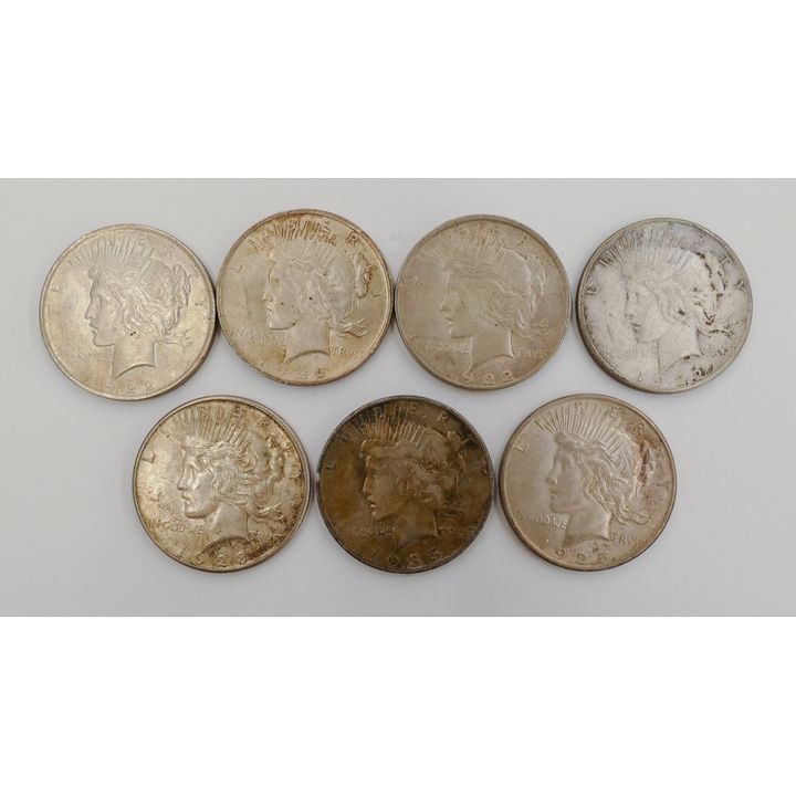 7pc United States Silver $1 Peace Dollar Coins