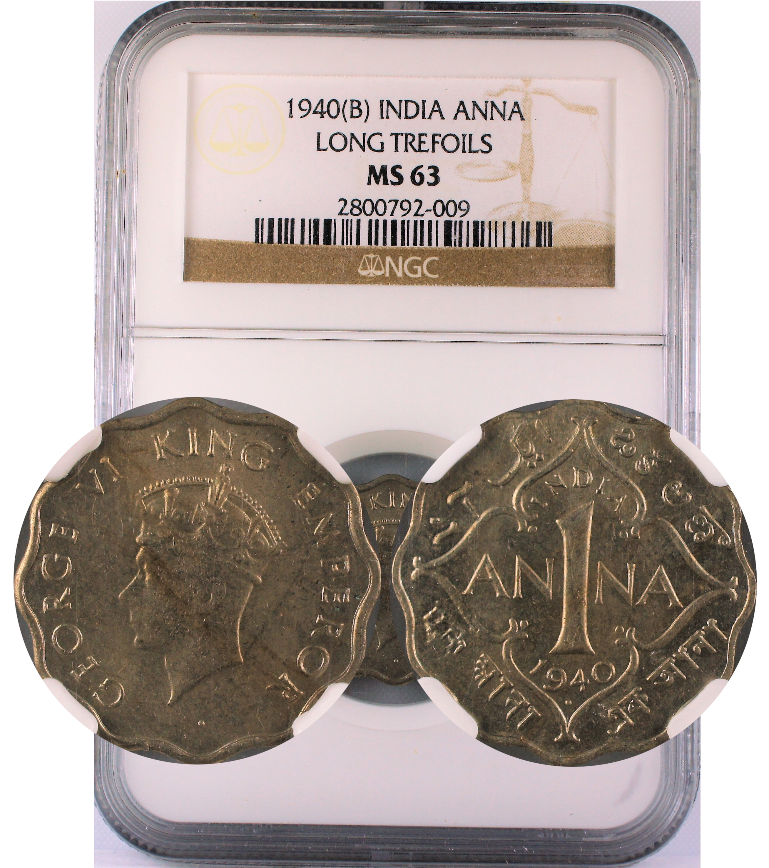 1940 B INDIA ANNA LONG TREFOILS MS63