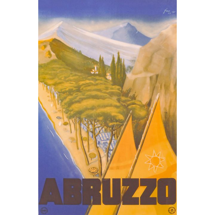 Original Abruzzo 1948 Travel Poster Gallery Framed- 49x45''