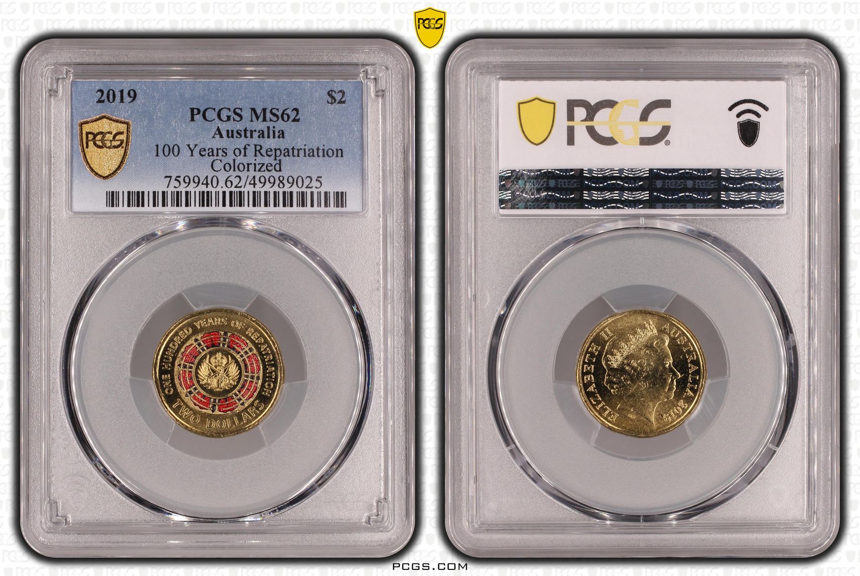 100 Years of Repatriation Colourised, Two Dollar, 2019, PCGS MS62