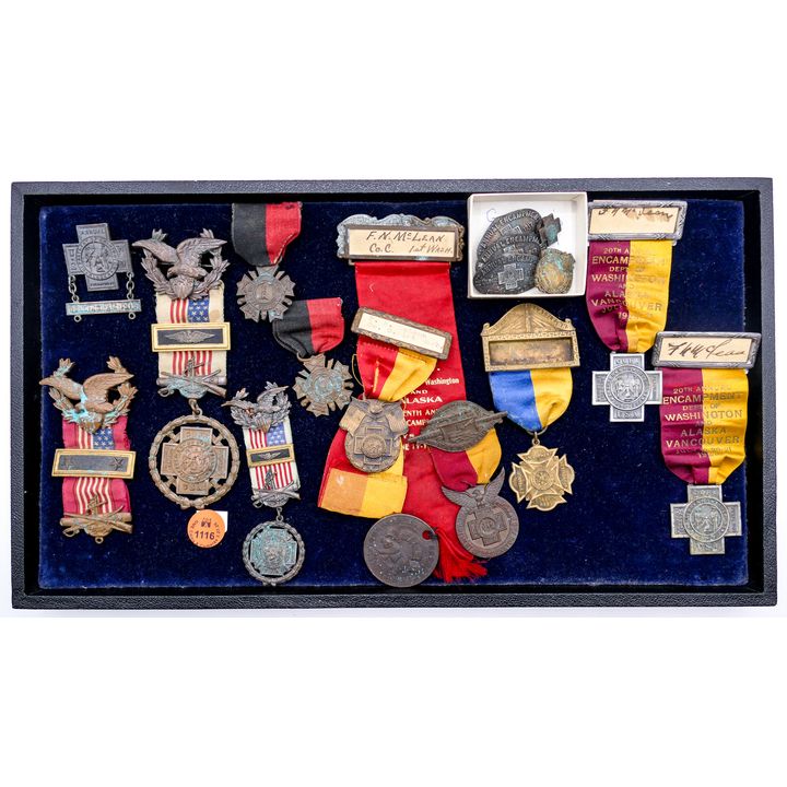 Tray of Antique GAR Medals with Ribbons