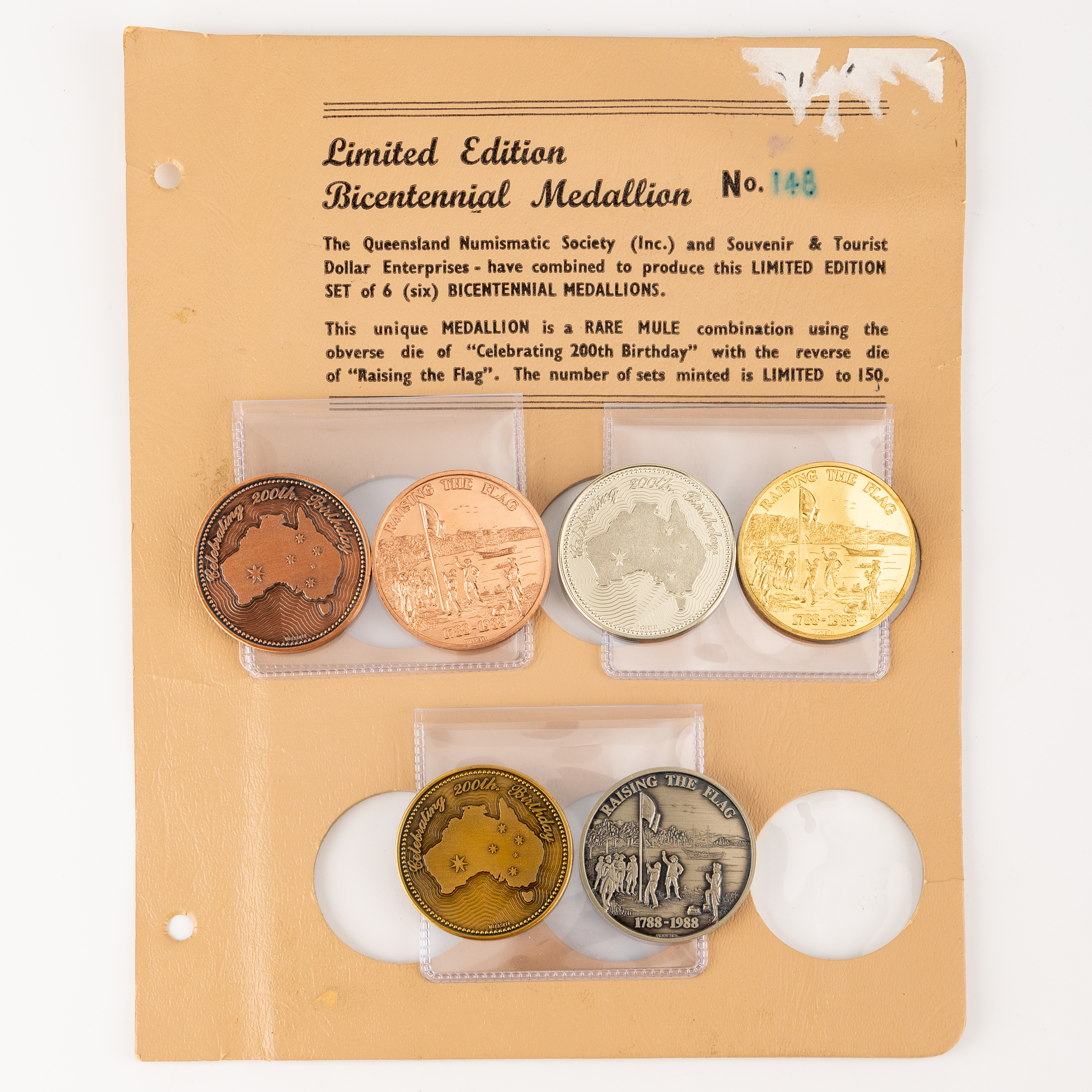 Queensland Numismatic Society - Bicentennial Medallions, 1988, UNC