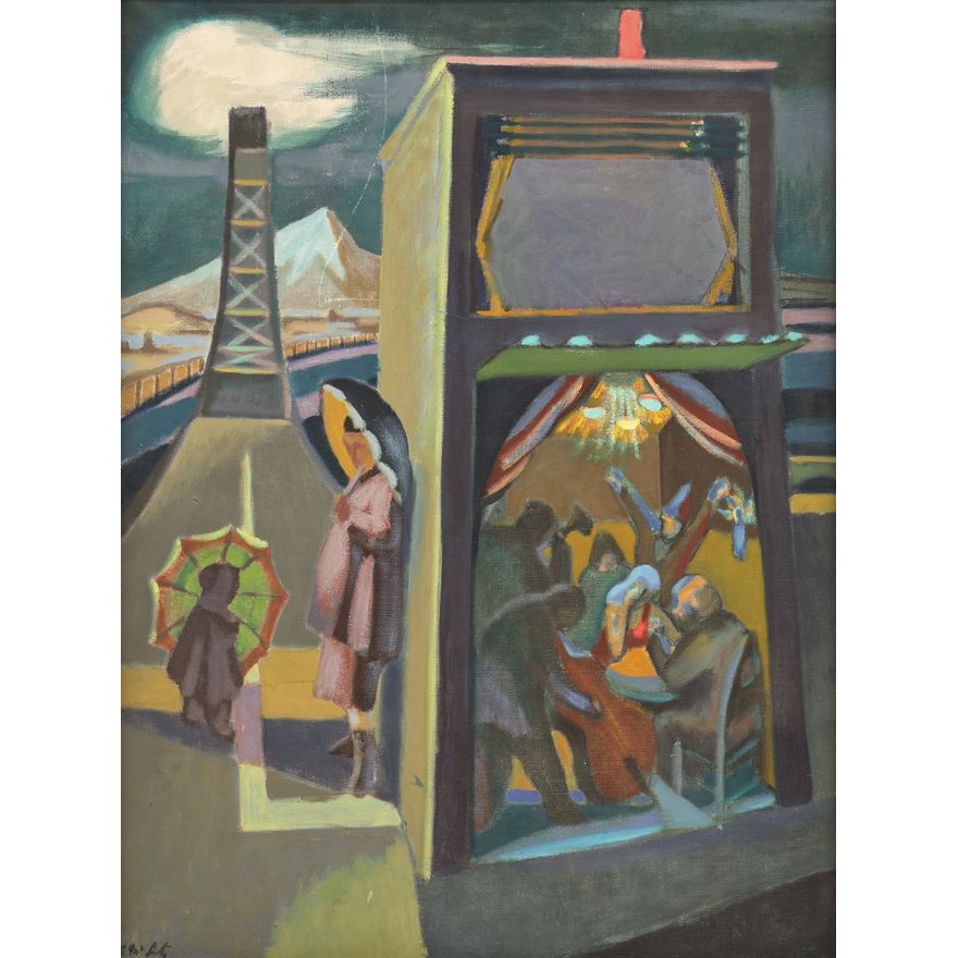 Jack McLarty ''Night Club by the Bridge'' 1946 Oil