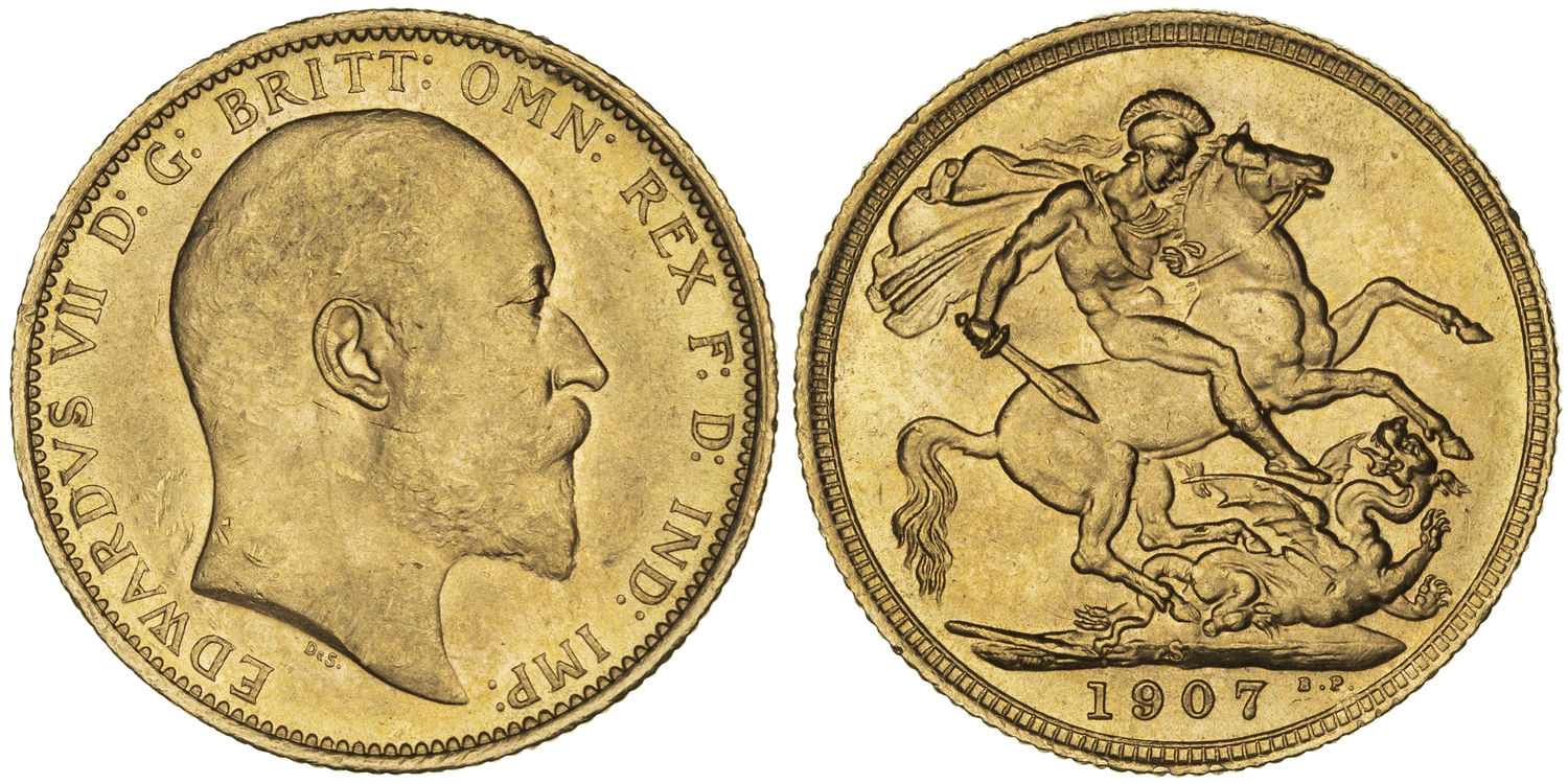 Edward VII, St George Reverse, Sovereign, 1907-S, aEF