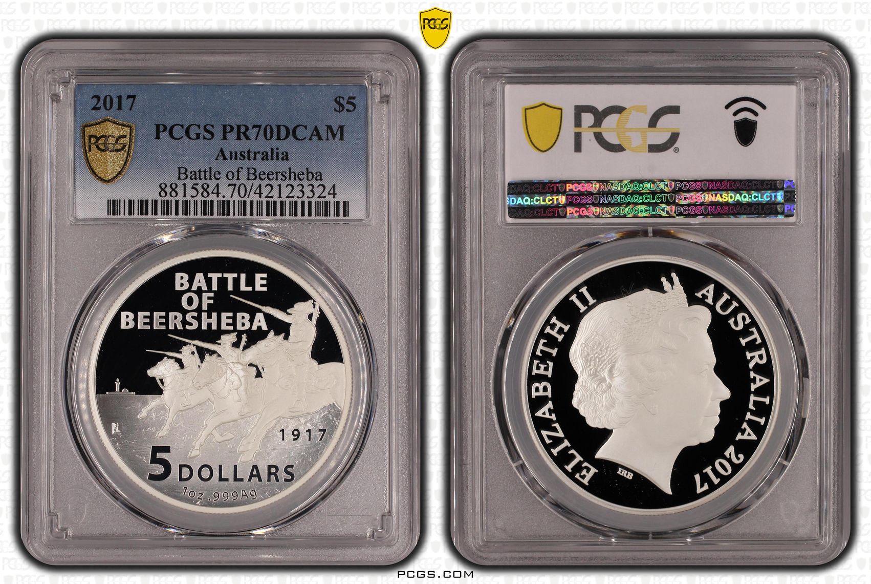 Battle of Beersheba, POP 3/0, Five Dollar, 2017, PCGS PR70DCAM